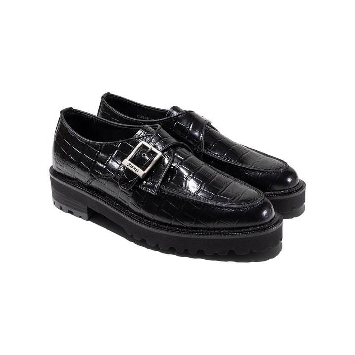 WOMENS NEW CLASSIC U-MOC MONK STRAP / BLACK CROCODILE