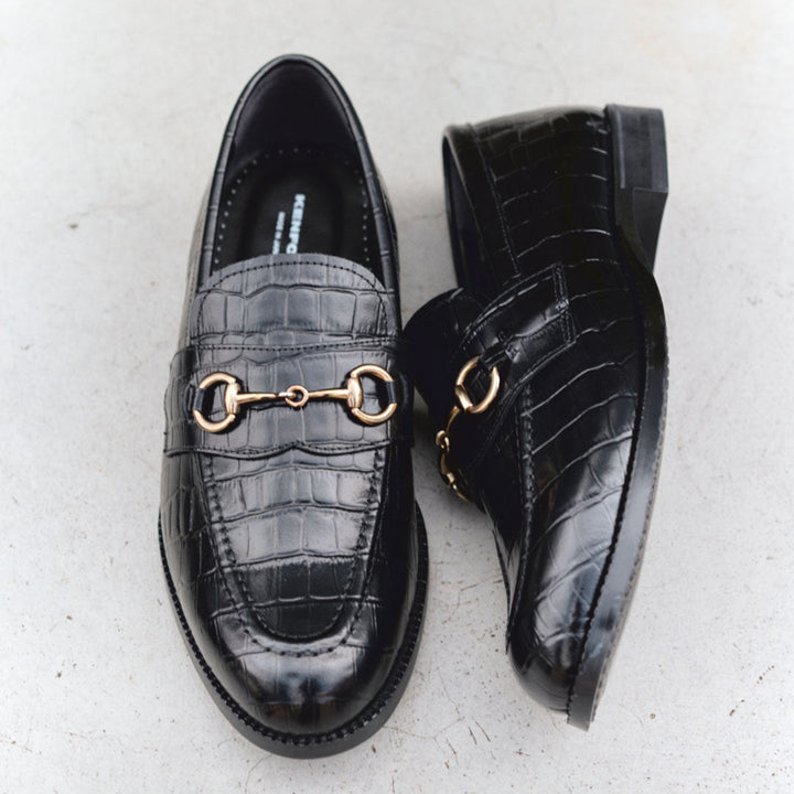 KENFORD MENS BIT LOAFERS / BLACK CROCODILE