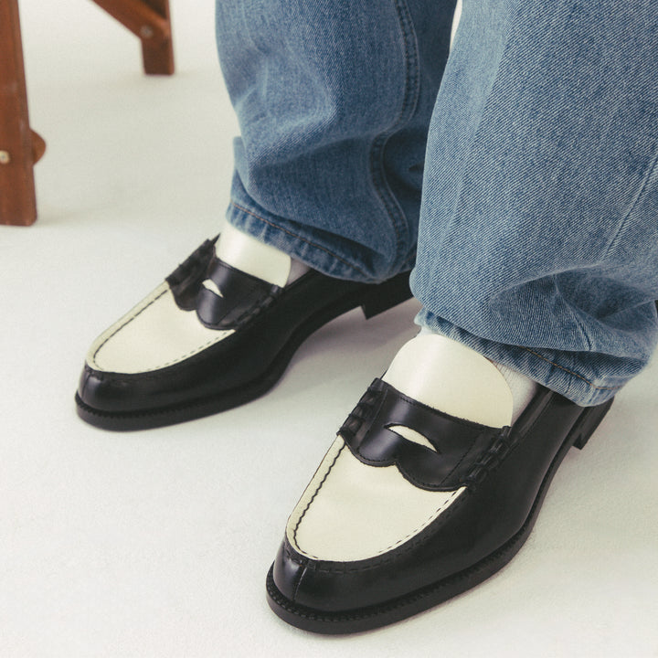 MENS COMBI LOAFERS/BLACK WHITE 