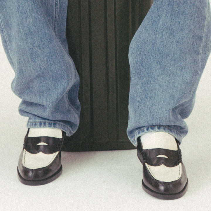 MENS COMBI LOAFERS/BLACK WHITE 