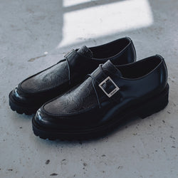 MENS NEW CLASSIC U-MOC MONK STRAP / BLACK BLACK PAISLEY
