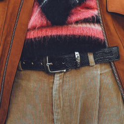 EMBOSSED LEATHER BELT / BLACK PAISLEY