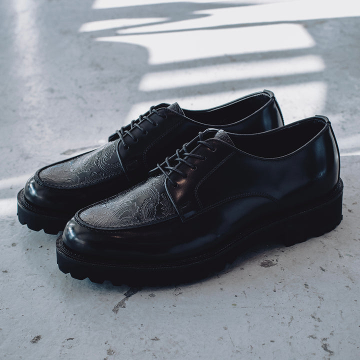 MENS NEW CLASSIC U-MOC LACE UP SHOES / BLACK BLACK PAISLEY