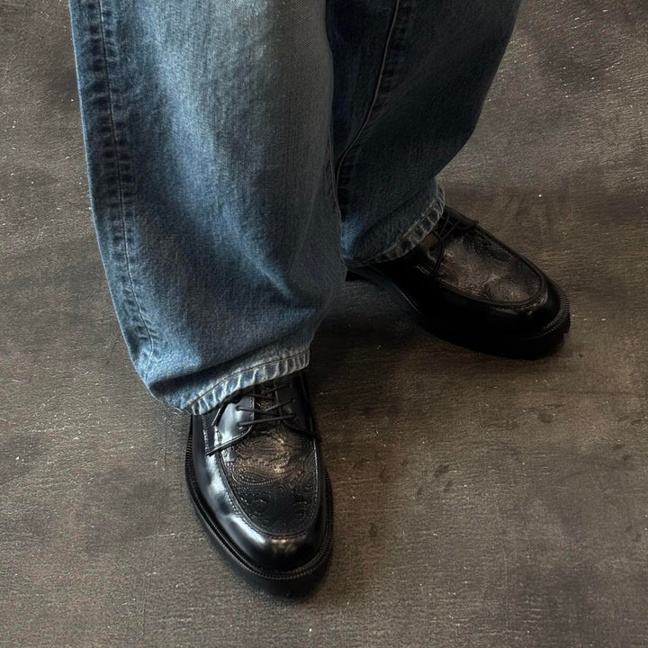 MENS NEW CLASSIC U-MOC LACE UP SHOES / BLACK BLACK PAISLEY