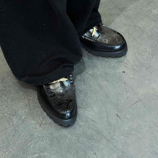 MENS TANK SOLE LOAFERS / BLACK BLACK PAISLEY