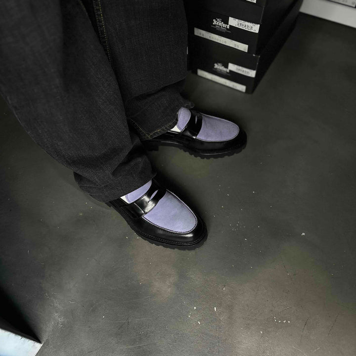 MENS NEW CLASSIC COIN LOAFERS / BLACK PURPLE SUEDE