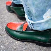 MENS COMBI LOAFERS/GREEN RED 