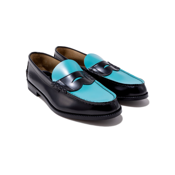 MENS COMBI LOAFERS / BLACK TURQUOISE BLUE