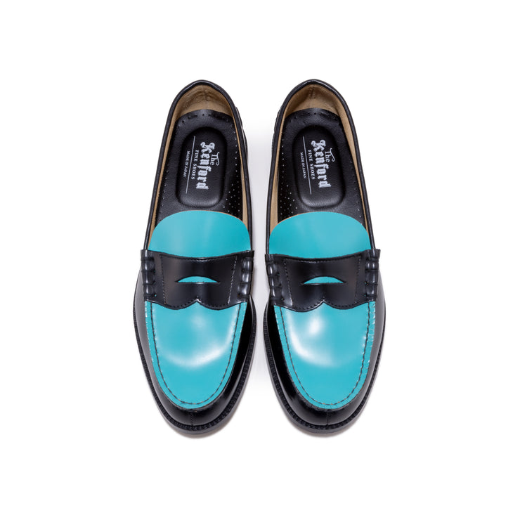 MENS COMBI LOAFERS / BLACK TURQUOISE BLUE