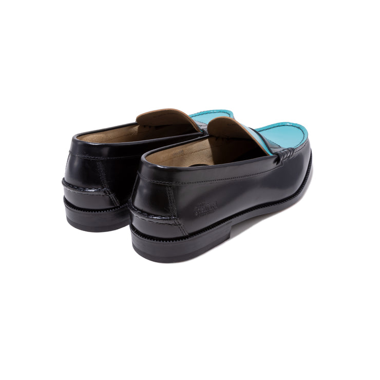 MENS COMBI LOAFERS / BLACK TURQUOISE BLUE