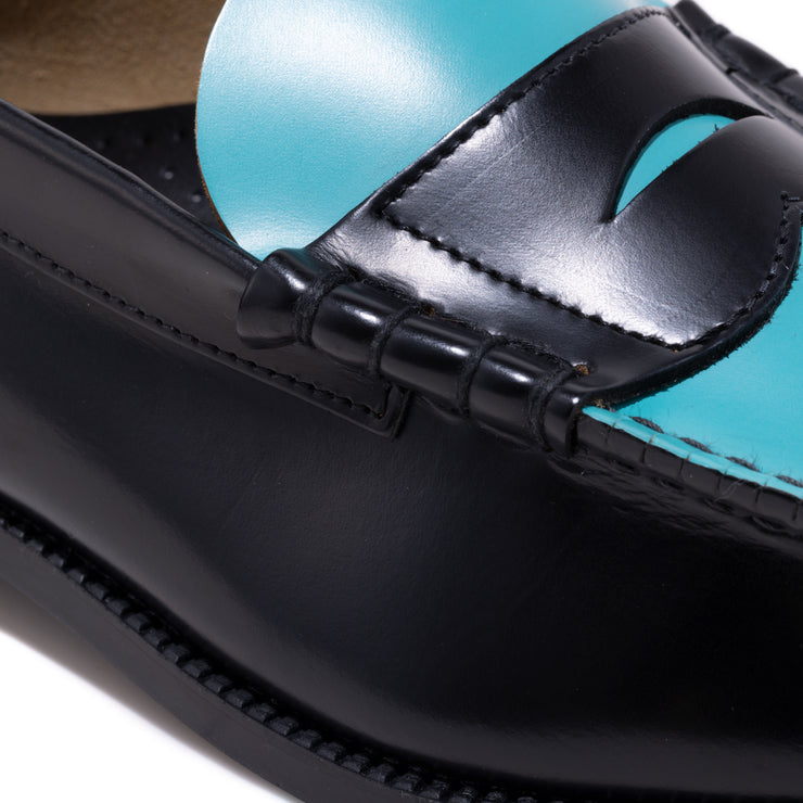 MENS COMBI LOAFERS / BLACK TURQUOISE BLUE