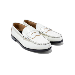 MENS COIN LOAFERS / WHITE BLACK STITCH