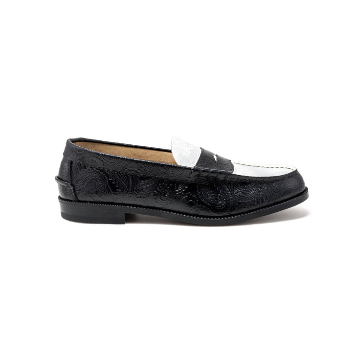 MENS EMBOSSED LOAFERS / BLACK WHITE PAISLEY