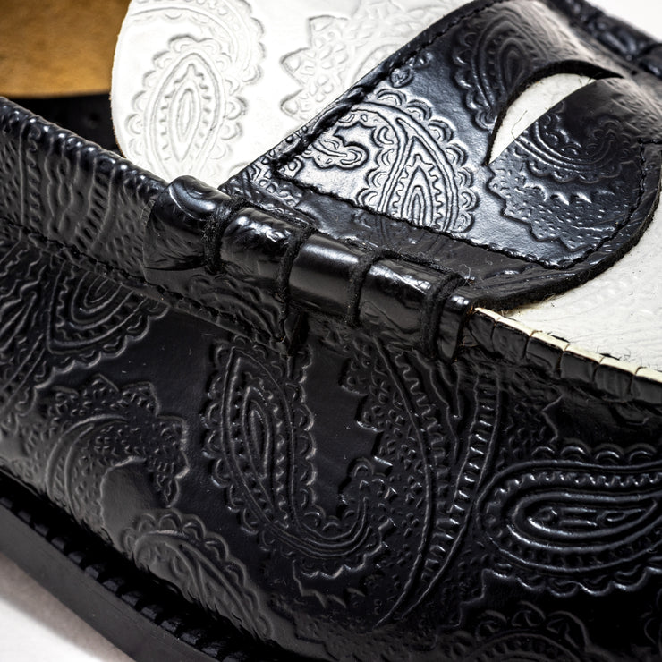 MENS EMBOSSED LOAFERS / BLACK WHITE PAISLEY