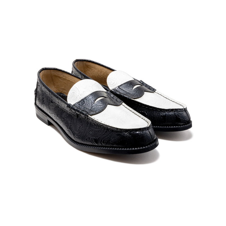 MENS EMBOSSED LOAFERS / BLACK WHITE PAISLEY