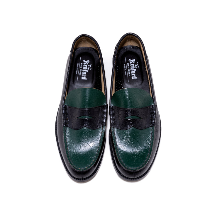 MENS EMBOSSED LOAFERS / BLACK GREEN PAISLEY