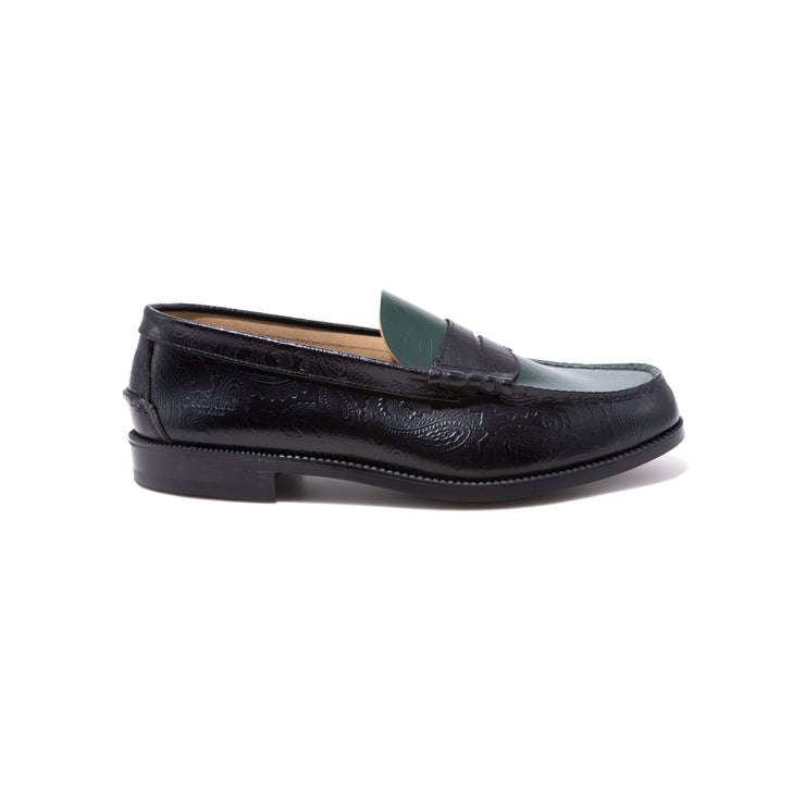 MENS EMBOSSED LOAFERS / BLACK GREEN PAISLEY