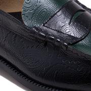 MENS EMBOSSED LOAFERS / BLACK GREEN PAISLEY
