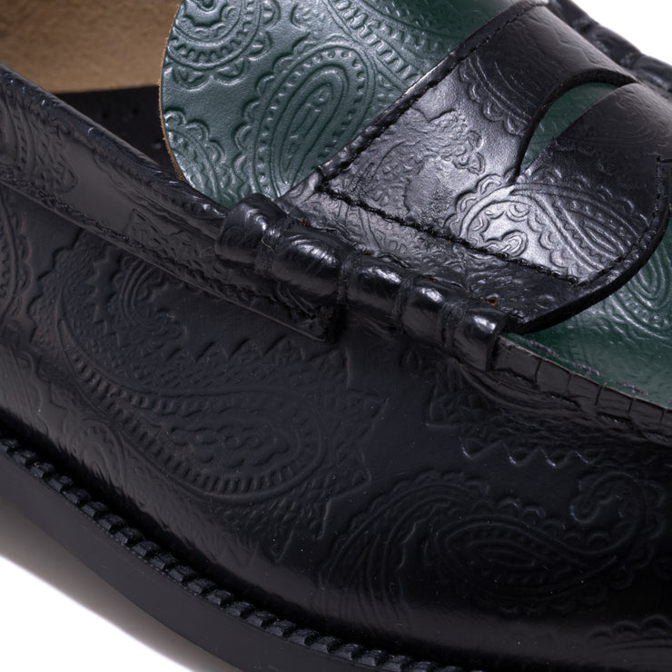 MENS EMBOSSED LOAFERS / BLACK GREEN PAISLEY