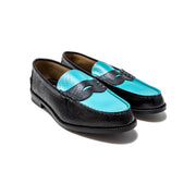 MENS EMBOSSED LOAFERS / BLACK TURQUOISE BLUE PAISLEY