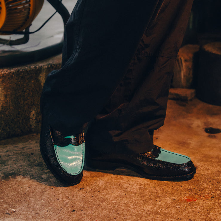 MENS EMBOSSED LOAFERS / BLACK TURQUOISE BLUE PAISLEY