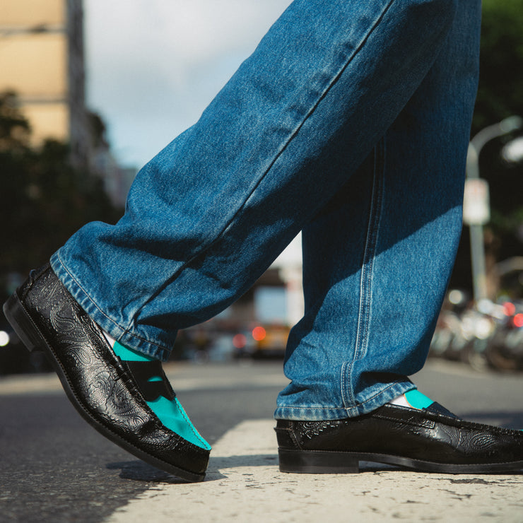 MENS EMBOSSED LOAFERS / BLACK TURQUOISE BLUE PAISLEY