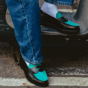 MENS EMBOSSED LOAFERS / BLACK TURQUOISE BLUE PAISLEY