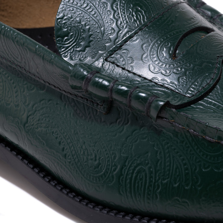 MENS EMBOSSED LOAFERS / GREEN PAISLEY