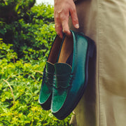 MENS EMBOSSED LOAFERS / GREEN PAISLEY