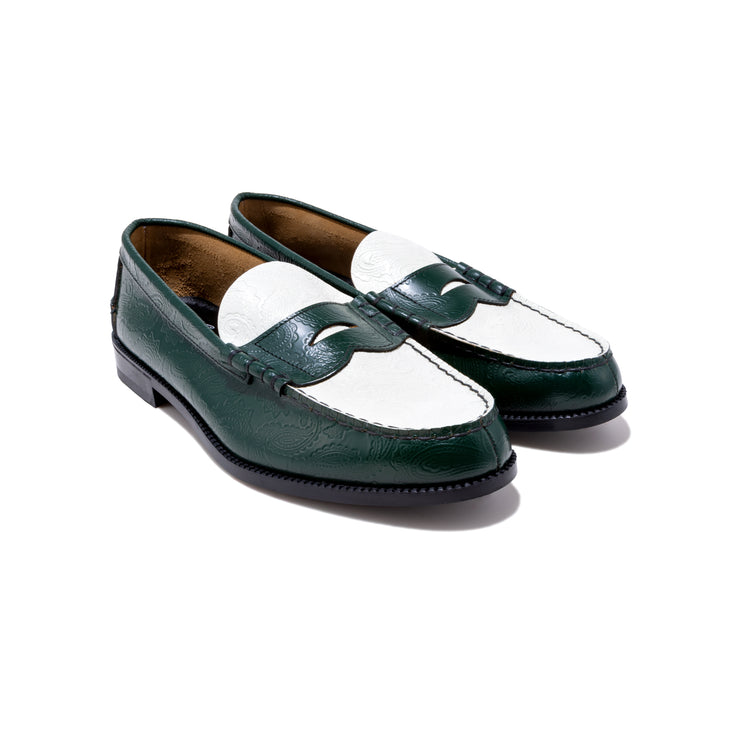 MENS EMBOSSED LOAFERS / GREEN WHITE PAISLEY
