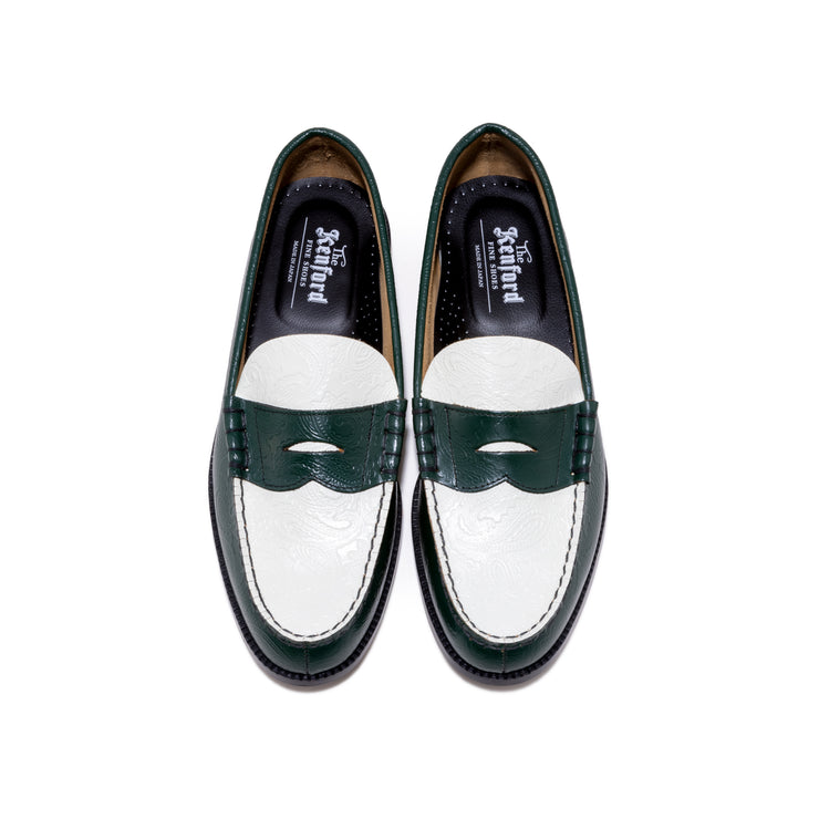 MENS EMBOSSED LOAFERS / GREEN WHITE PAISLEY