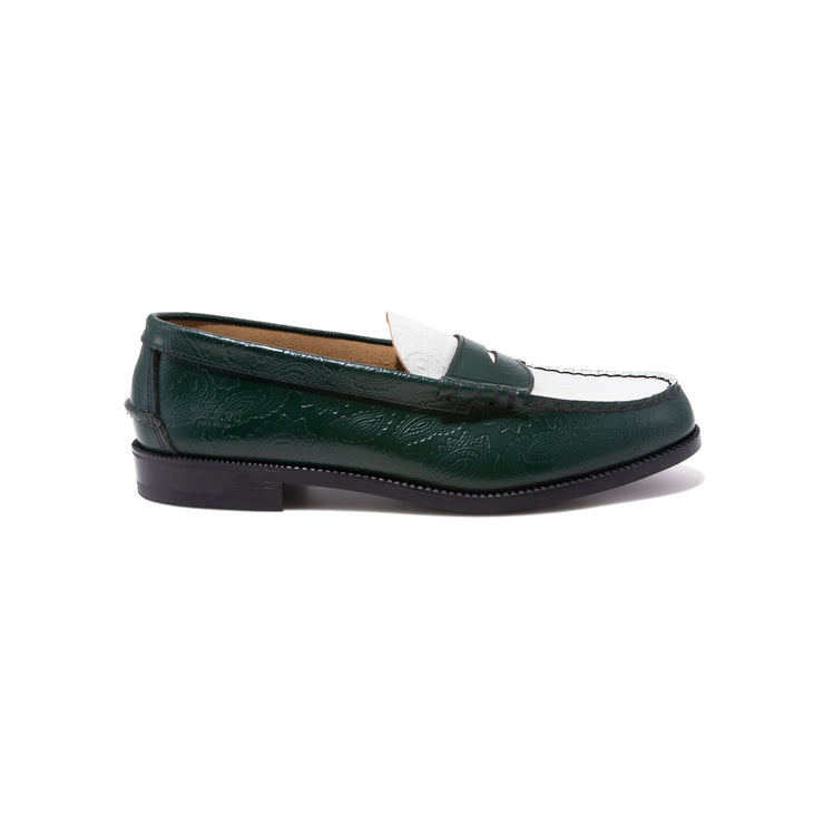 MENS EMBOSSED LOAFERS / GREEN WHITE PAISLEY