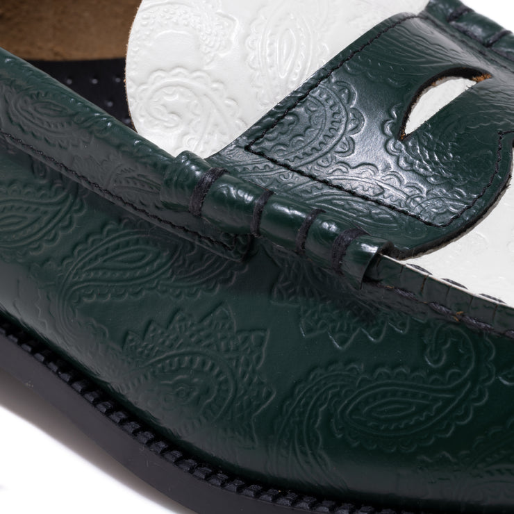 MENS EMBOSSED LOAFERS / GREEN WHITE PAISLEY