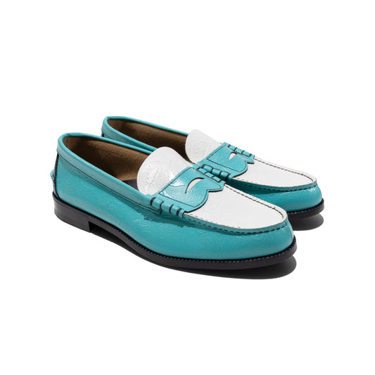 7/22(wed) 10:00～販売開始『ISETAN MEN'S CREATORS』先行 MENS EMBOSSED LOAFERS / TURQUOISE BLUE WHITE PAISLEY