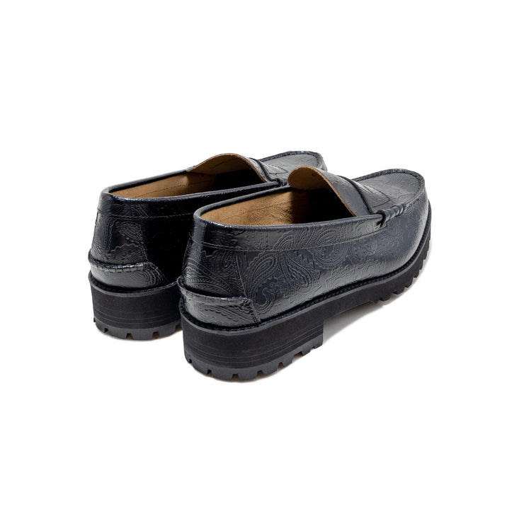 MENS TANK SOLE LOAFERS / BLACK PAISLEY