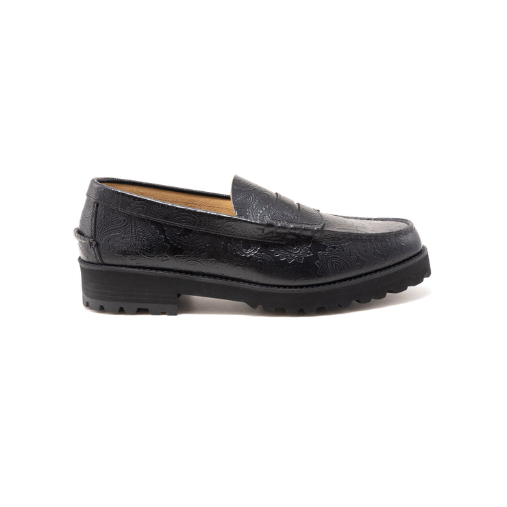 MENS TANK SOLE LOAFERS / BLACK PAISLEY