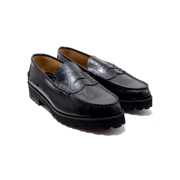 MENS TANK SOLE LOAFERS / BLACK PAISLEY