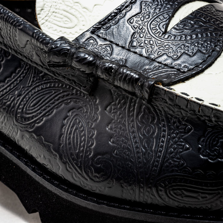 MENS TANK SOLE LOAFERS / BLACK WHITE PAISLEY