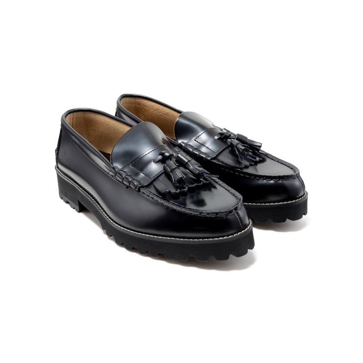 MENS TANK SOLE QUILT TASSEL LOAFERS / BLACK