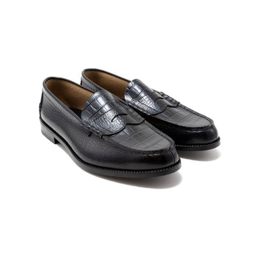 MENS EMBOSSED LOAFERS / BLACK CROCODILE COMBI