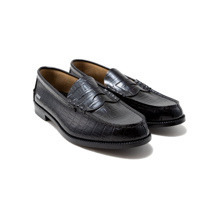 MENS EMBOSSED LOAFERS / BLACK CROCODILE