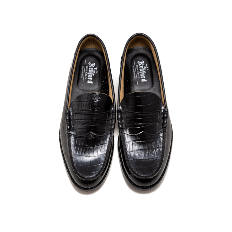 MENS EMBOSSED LOAFERS / BLACK CROCODILE