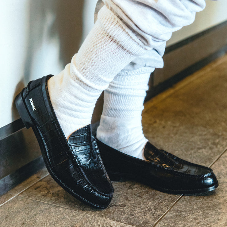 MENS EMBOSSED LOAFERS / BLACK CROCODILE