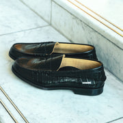 MENS EMBOSSED LOAFERS / BLACK CROCODILE