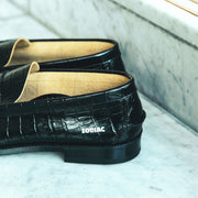 MENS EMBOSSED LOAFERS / BLACK CROCODILE