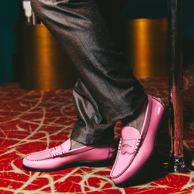 MENS EMBOSSED LOAFERS / PINK LIZARD