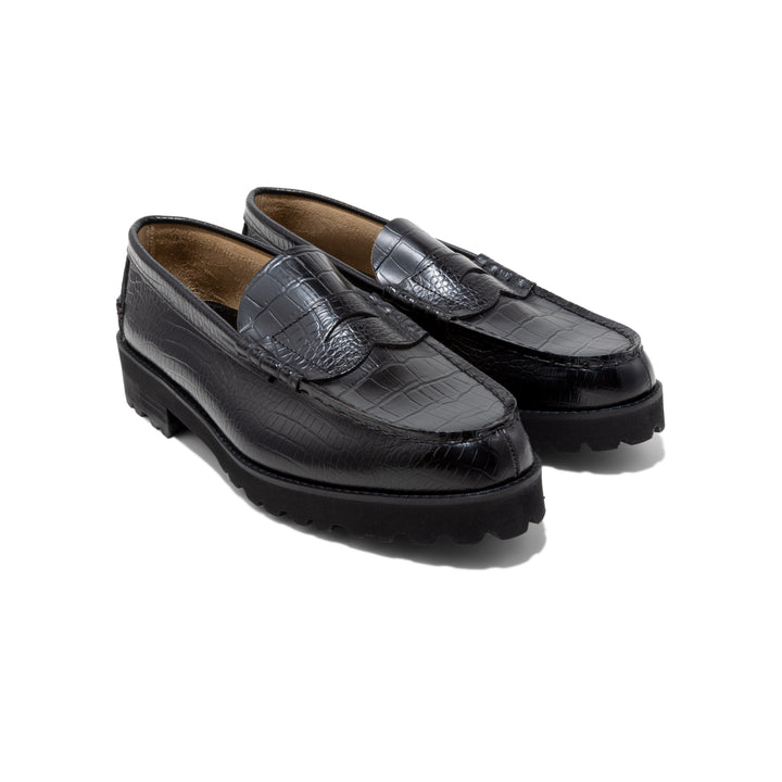 MENS TANK SOLE LOAFERS/BLACK CROCODILE COMBI