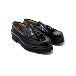 MENS TANK SOLE LOAFERS / BLACK QUILT TASSEL