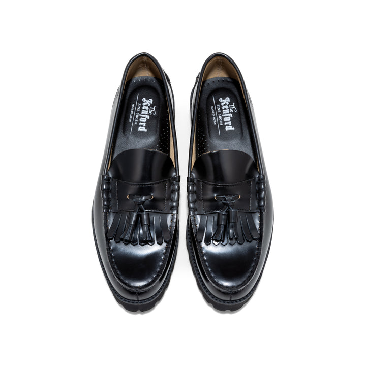 MENS TANK SOLE LOAFERS / BLACK QUILT TASSEL