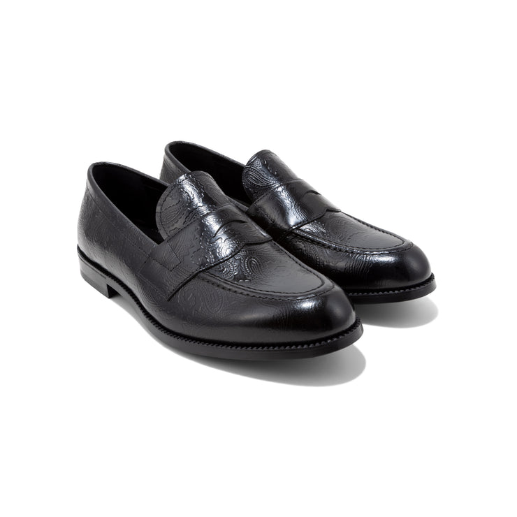 KENFORD MENS EMBOSSED LOAFERS / BLACK PAISLEY